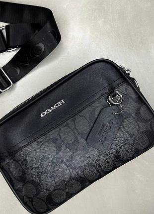 Чоловіча сумка coach через плече | месенджер coach crossbody чорна