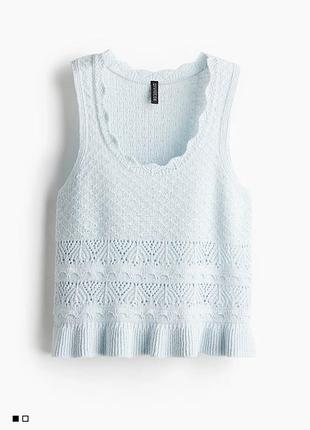 Новый нежно голубой вязаный топ h&amp;m, p. xs-s, вязаная пастельная майка