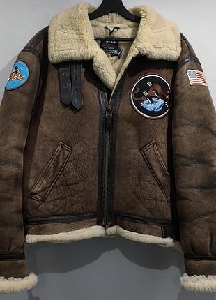 Винтажный байкерский бомбер пилот авиатор schott b-3 usa aviator sheepskin bomber