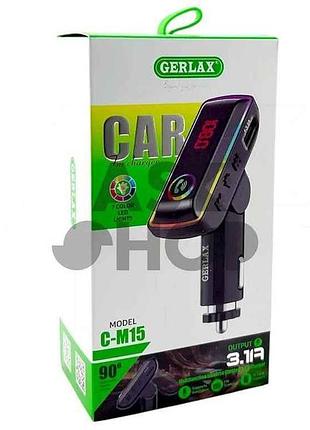 Fm модулятор c-m15 12-24v 3.1a usb qc3.0 bt5.3 rgb led дисплей чорний тм gerlax