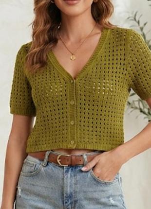 Укороченный кардиган h&amp;m в темно-оливковом цвете