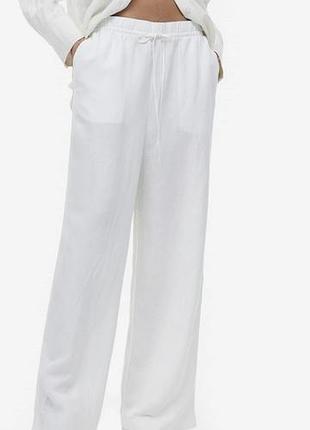 Білі лляні брюки h&m