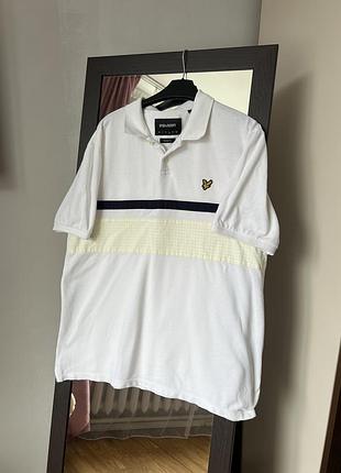 Чоловіча поло-футболка lyle & scott біла з вишитим логотипом | l
