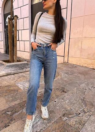 Джинсы синие базовые прямыми мом mom fit 36 zara 4083/221