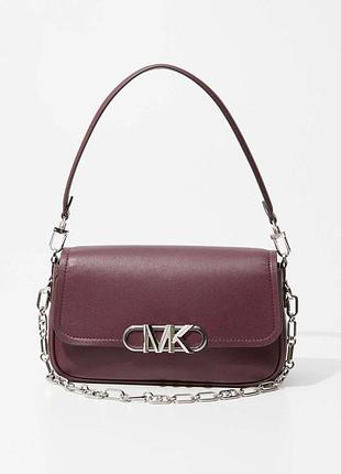 Жіноча  оригінальна сумка michael kors parker medium convertible pouchette shoulder bag у глибокому винному відтінку (merlot).