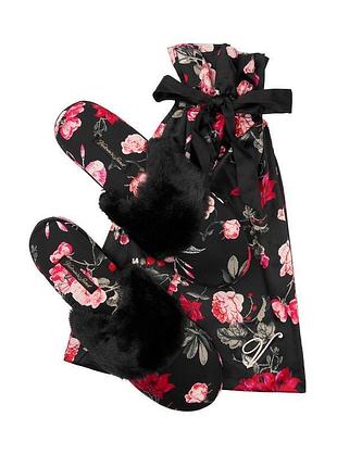 Тапочки victoria's secret signature satin slippers flowers 38-39
