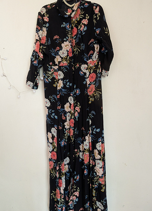 Длинное цветочное платье-рубашка zara макси из вискозы, размер xl