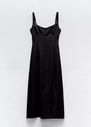 Чорна лляна ефектна літня сукня zara