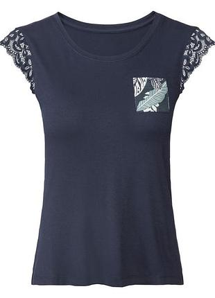 Пижамная футболка с кружевной вставкой для женщины esmara lyocel (tencel™) 409171 l темно-синий
