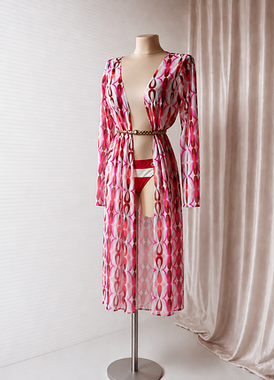 Пляжна накидка - patbo twist tie-front beach robe у кольорі flamant, що відрізняється яскравим геометричним візерунком