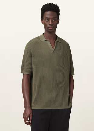Мужское вязаное поло allsaints thoma short sleeve polo shirt из органического хлопка размер м
