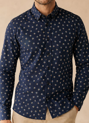 100% хлопок 👔 zara man slim fit 🌾 мужская рубашка с длинным рукавом ✨ приталенная рубашка в принт l