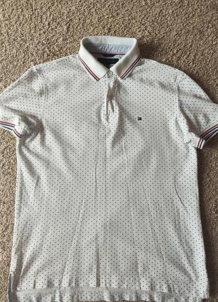 Поло tommy hilfiger, розмір l, білий в крапку, котон