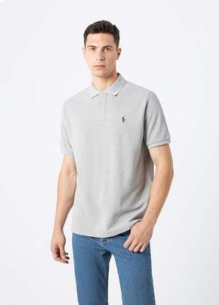 Мужская серая коттоновая футболка поло polo ralph lauren оригинал поло ральф лорен