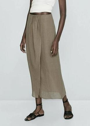 Льняная юбка-миди с имитацией запаха от massimo dutti