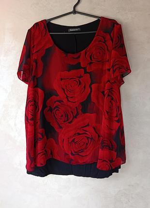 ​🌹 эффектная двойная блуза bonmarché с принтом «красные розы» (plus size)