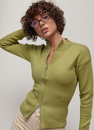 В'язаний однотонний кардиган на блискавці - зелений цвет, one size (є розміри)