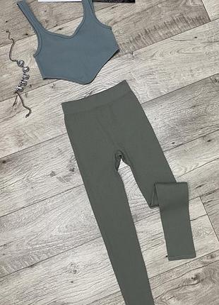Сборный спортивный комплект в рубчик, костюм (топ - zara, лосины - pull&bear), р.xs-s
