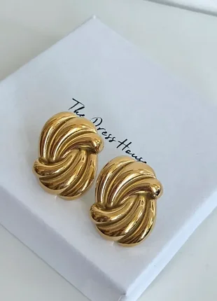 Овальные золотые серьги две волны 💛 stainless steel