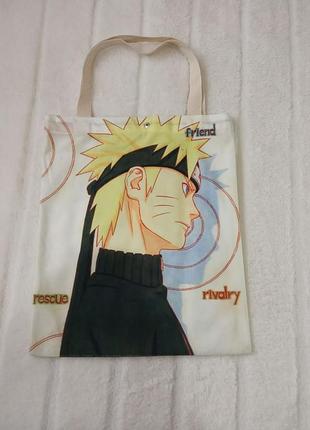 Двусторонний шоппер naruto / sasuke аниме, тканевая сумка