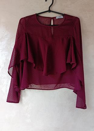 Романтичная шифоновая блуза pull &amp; bear бордового цвета (в горошек plumeti)