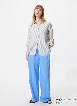 Сорочка uniqlo 100% premium linen shirt (striped) розмір s лляна