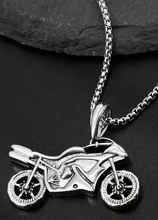 Мужская цепочка с кулоном motorcycle из медицинской стали, мотоцикл