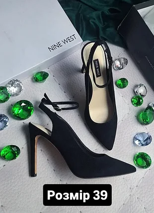 Nine west оригінал чорні замшеві туфлі слінгбеки на шпильці