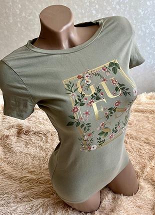 Жіноча футболка guess 42 s оливкова зі стразами