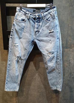 Джинси унісекс zara eur 42 з декоративними потертостями
