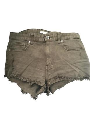 Стильные оливковые джинсовые шорты h&amp;m хаки с бахромой (размер s / eur 36)