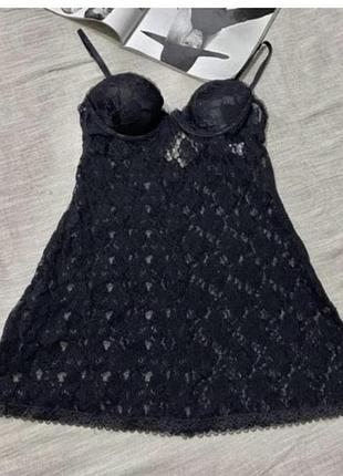 H&m шикарний чорний мереживний пеньюар як новий