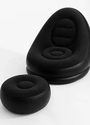 Надувное кресло с пуфом для отдыха air sofa велюровое black