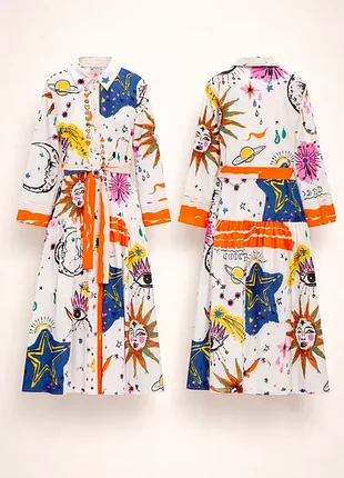 Платье zara из 100% хлопка с ярким художественным принтом, xl