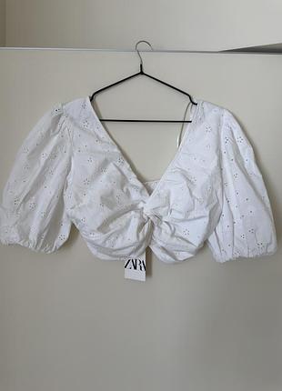 Топ жіночий білий з прошвою zara