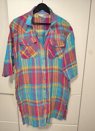Яркая удлиненная рубашка в клетку relaxed classics, xl