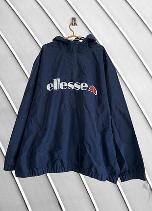Мужской темно-синий дождевик ellesse 4xl оригинал элес водонепроницаемая куртка анорак с надписью большой размер 60 62