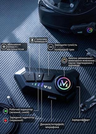 Мотогарнітура для шолома y10 bluetooth 5.3 з динаміками та захистом ipx6.