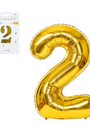 Шарик фольгированный цифра "2" 40см золото knz