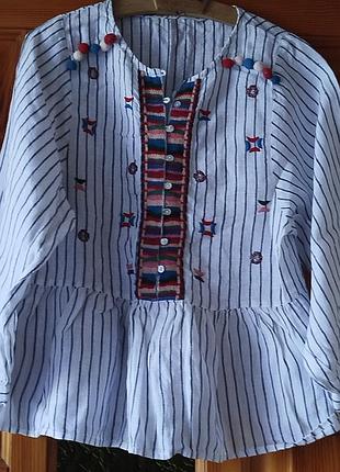 Блуза с вышивкой, лен,xs,s, zara