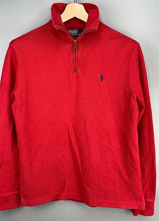 Чоловічий лонгслів свитшот polo ralph lauren 1/4 zip оригінал червоний рожевий розмір s