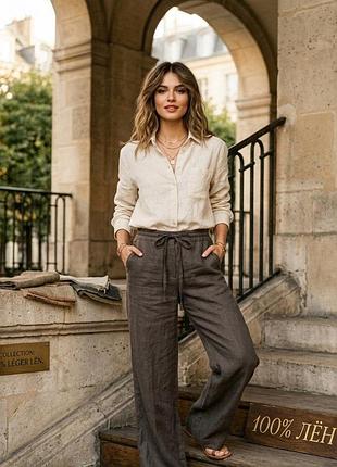 Брюки с 💯 процентного льна бренда stile benetton.
замеры:пот-39 см, пост-53 см, длина изделия -100 см, шаг -76 см.