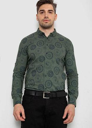 Рубашка мужская с принтом стрейч, цвет хаки, 214r1024