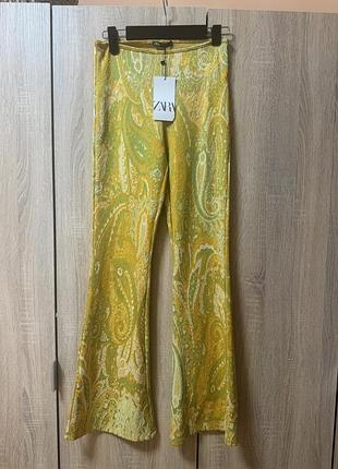 Нові штани zara клеш із жакардовим візерунком 🌿✨