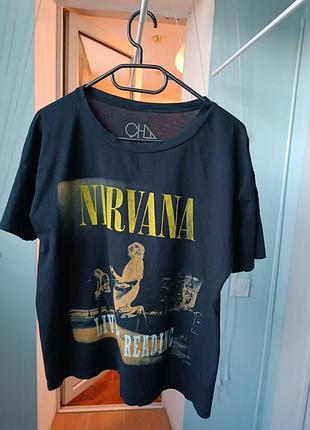 Хлопковая черная футболка с музыкальным принтом nirvana р.s
