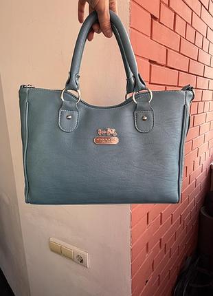 Сумка кожаная coach-фирменная,женская, элегантная,деловая, колеру бирюзы