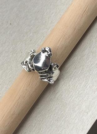 Кільце колечко жабка жаба перстень з жабкою жабою жіноче чоловіче велике сріблясте типу срібне під срібло розмір 16,5 17