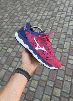 Mizuno wave sky 3 кросівки легкі для бігу бігові сітка літні рожеві малинові