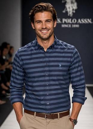 Рубашка мужская u.s. polo assn. синяя полоска размер m хлопок 100% slim fit