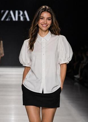 Блуза женская zara белая, размер m, хлопок и полиэстер